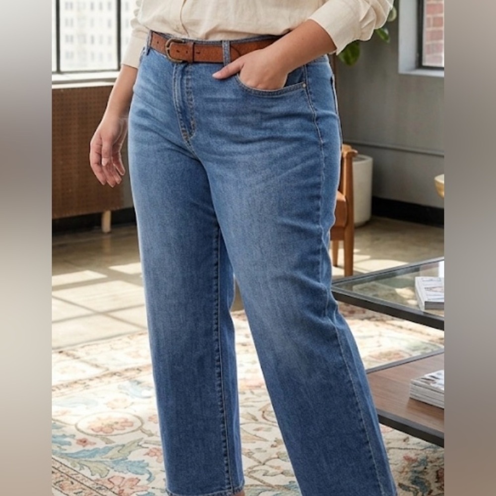 NWT Seven Premium Brand Plus Size 18W High Rise Loose Straight Leg Jeans Blue